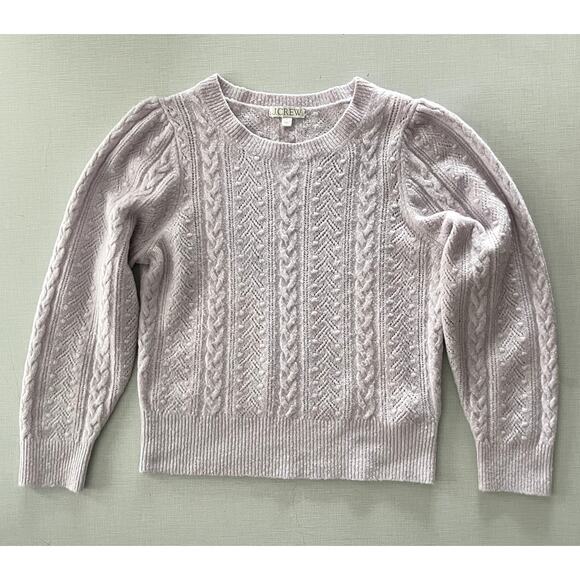 J Crew Sz L Cable Knit Sweater Lilac Alpaca Cottage Preppy Cozy Feminine Soft - Picture 4 of 14
